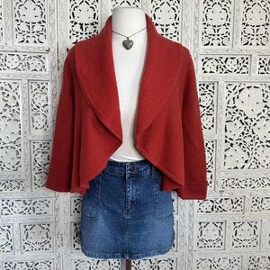 Chicos 100% Wool Burnt Orange Red 3/4 Sleeve Bolero Open Cardigan Sz Small